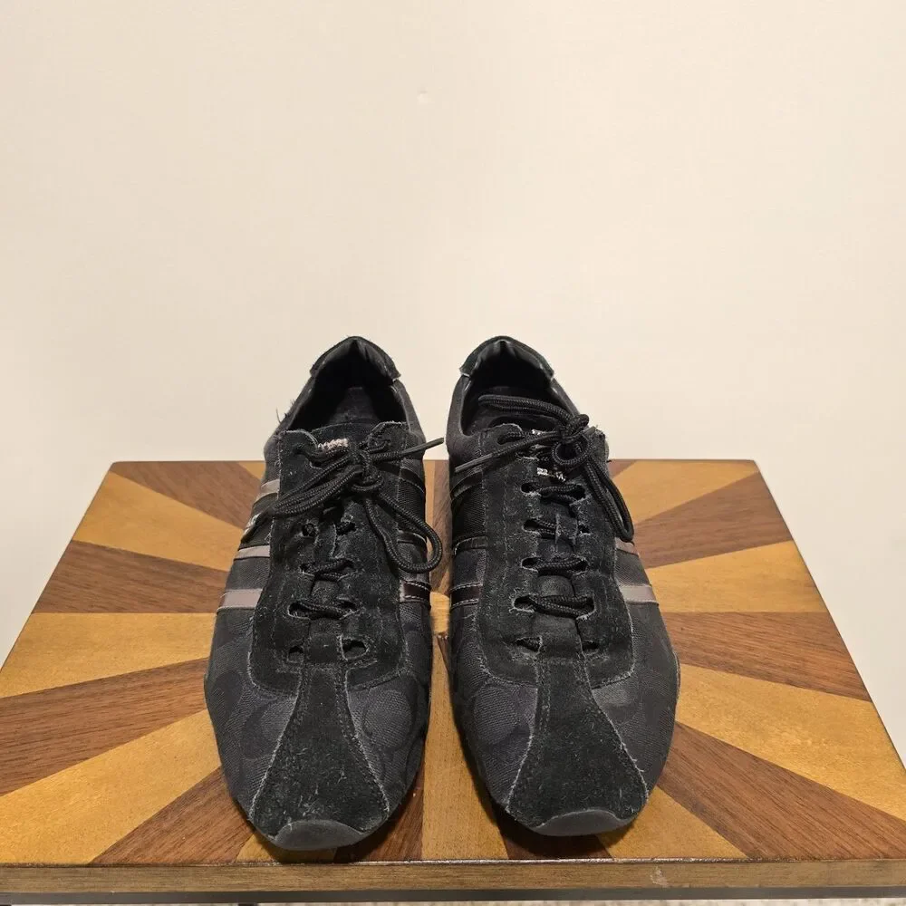Coach Canvas Signature Logo Lace up Low Top Black Sneakers Shoes US 10B Womens